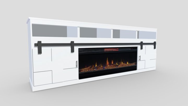 Farmhouse White 94" Fireplace TV Stan 3D Model