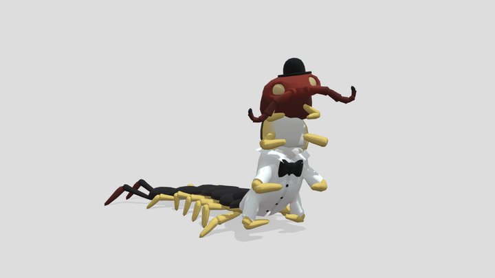 Low-Poly Centipede in Bartender Outfit 3D Model