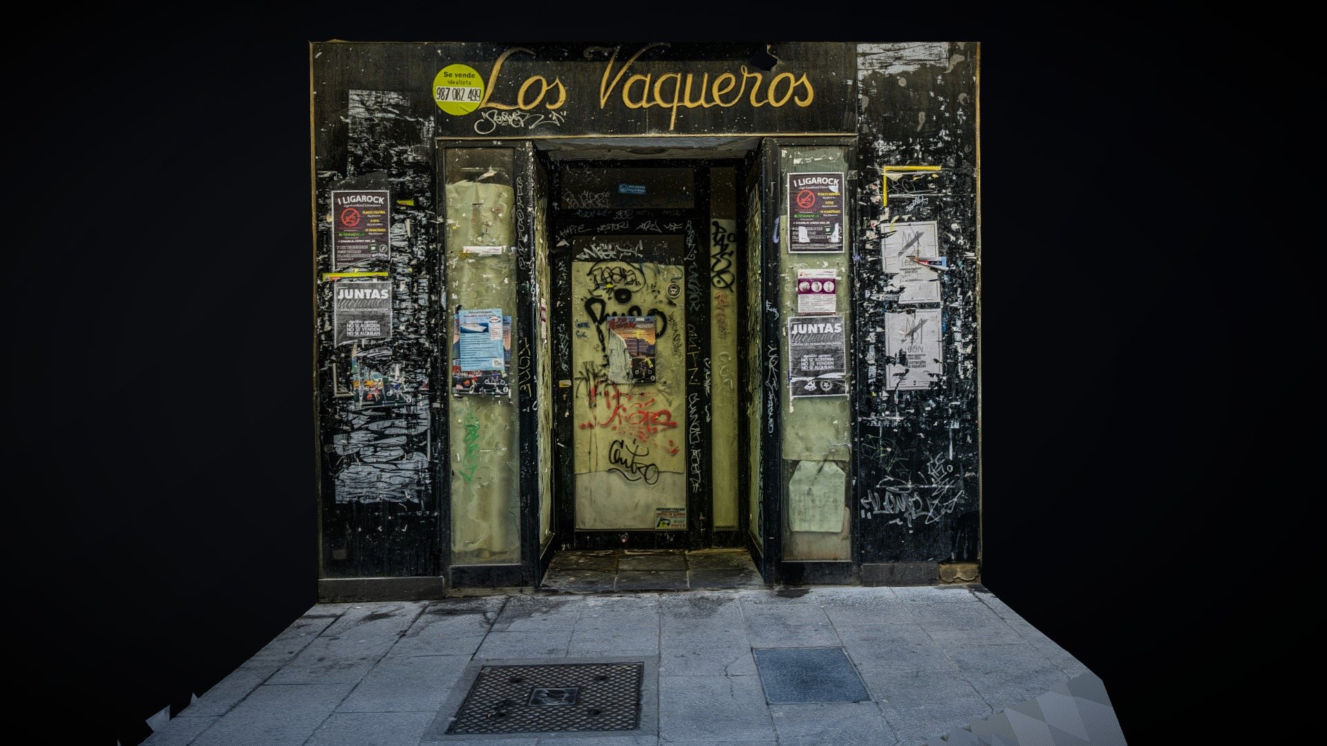 Closed shop graffitied door photogrammetry scan