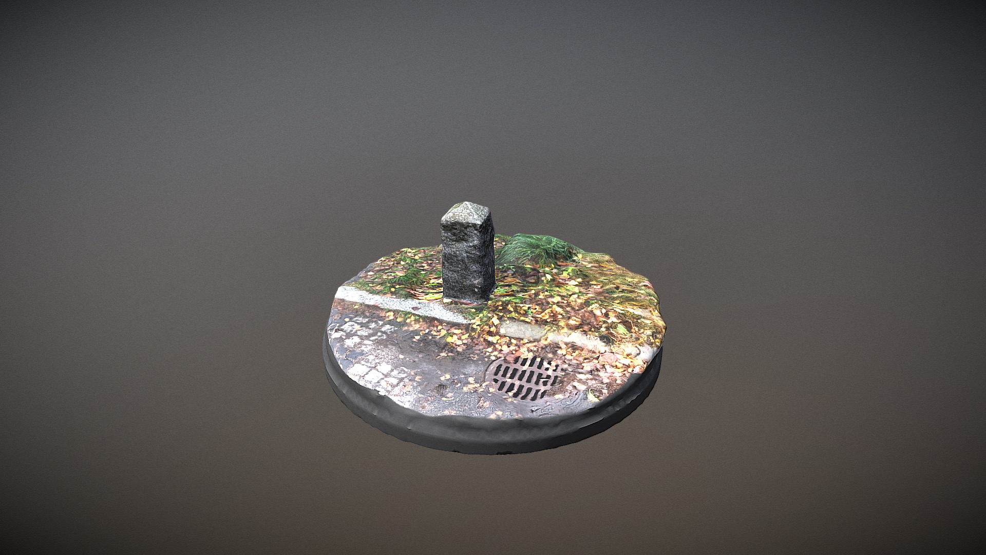 3D model Grey Granite Road pillar 001, Scanned in Finland - This is a 3D model of the Grey Granite Road pillar 001, Scanned in Finland. The 3D model is about a small stone structure with moss growing on it.