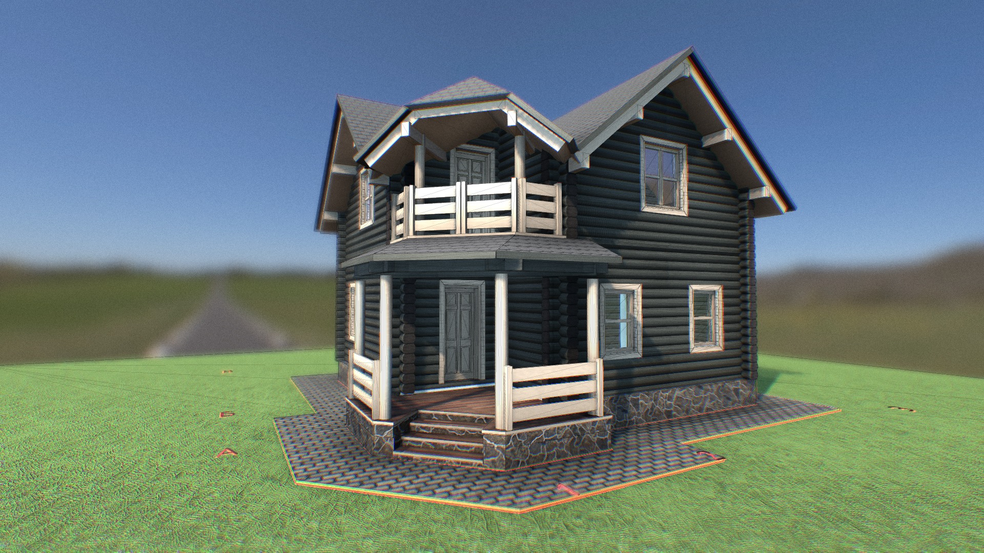 3D model Эскиз 03 - This is a 3D model of the Эскиз 03. The 3D model is about a small house on a grassy hill.