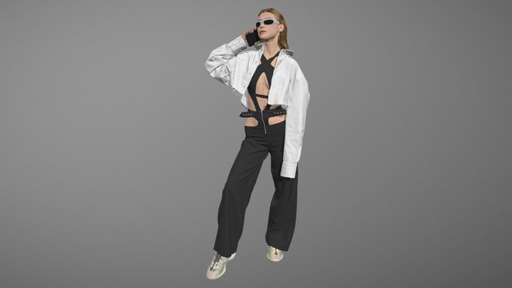S00020 Young girl with a cell phone 3D Model