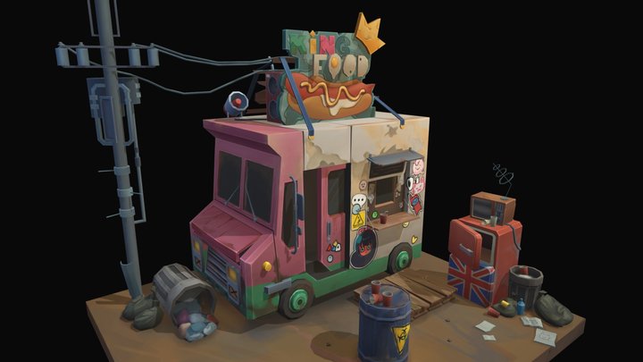 Handpainted FoodTruck 3D Model