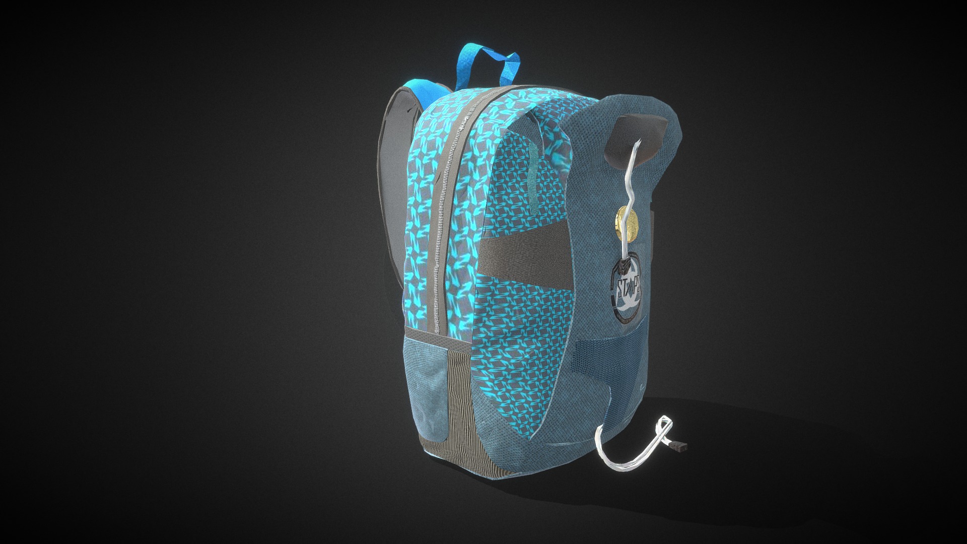 3D model Backpack - This is a 3D model of the Backpack. The 3D model is about a blue and white bag.