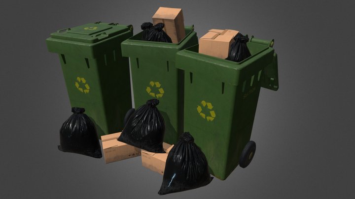 Мусорные баки, пакеты и коробки/Trash cans, bags 3D Model
