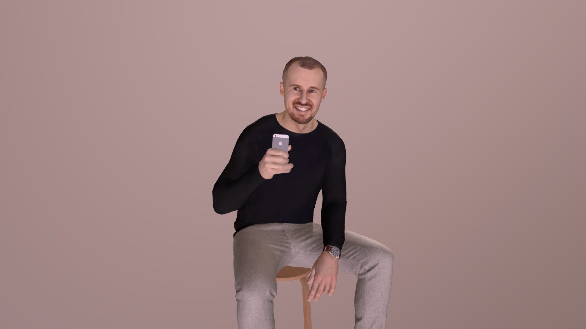 Casual Sitting Man Mark Cell Phone Selfie
