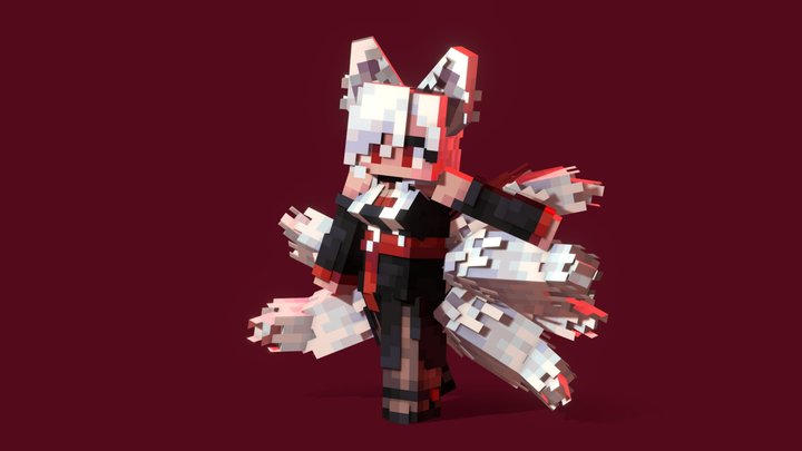 Six-Tailed Fox Girl. Minecraft 3D Model