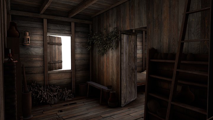 Old US slave cabin - illuminated textures (2/2) 3D Model