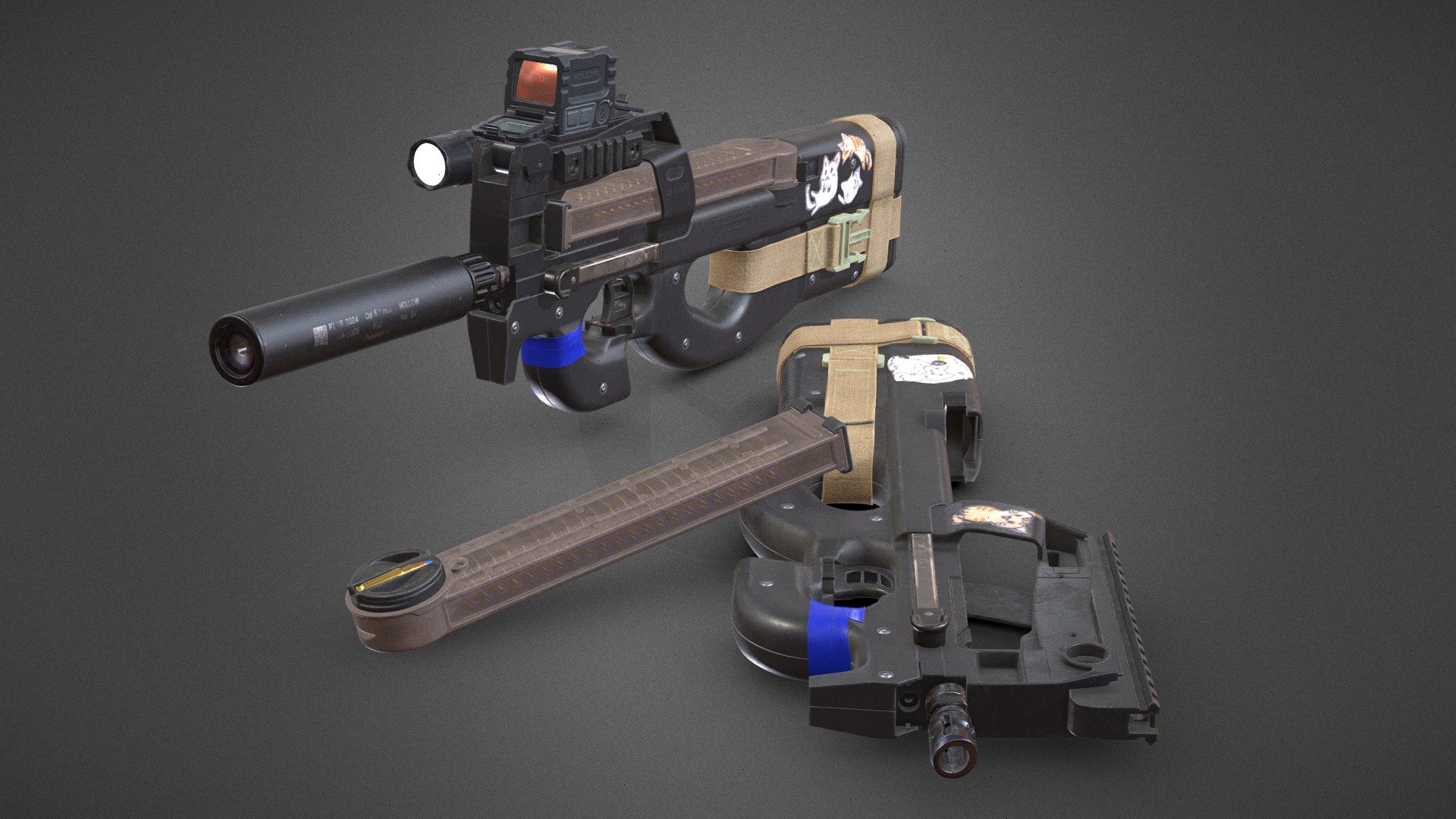 FN P90 with Attachments - 3D model by Chpndl [0a5560e] - Sketchfab