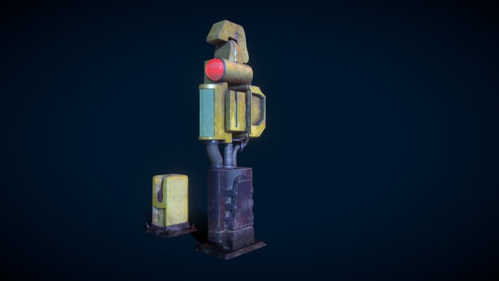 Cyberpunk parkometer and hydrant 3D Model