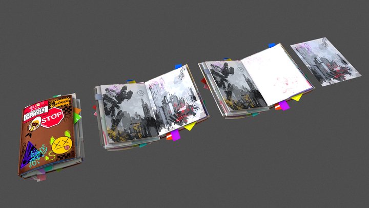 Sketchbook Prop - Closed, Open, Torn Page 3D Model