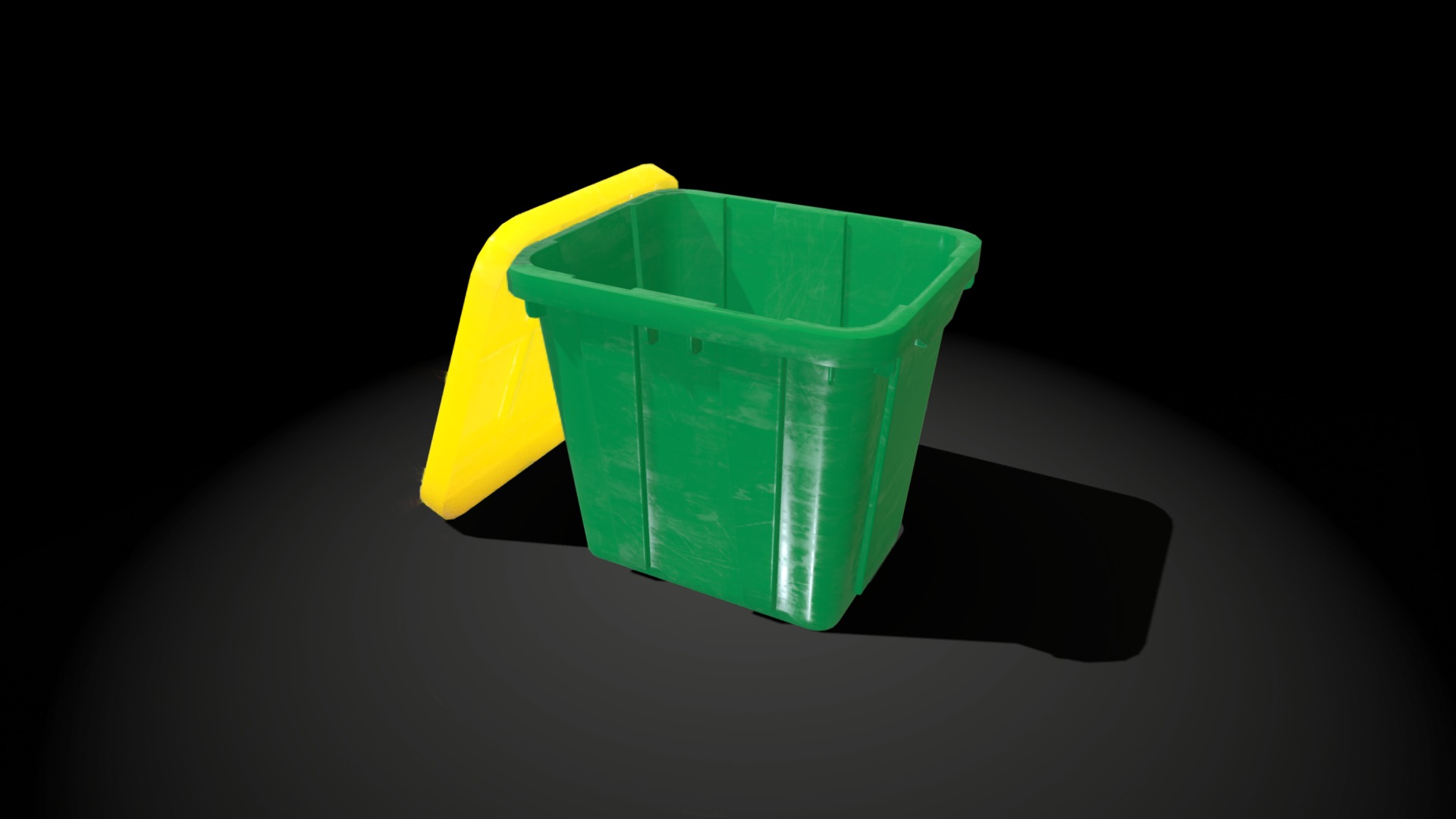 3D model Recycle Bin – Medium Detail - This is a 3D model of the Recycle Bin - Medium Detail. The 3D model is about a green and yellow plastic container.