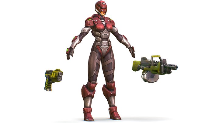 Cartoon Sci-Fi Cyborg Drone Heavy Machine Gunner 3D Model