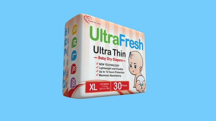 XLarge UltraFresh Ultra Thin Taped Diaper 3D Model