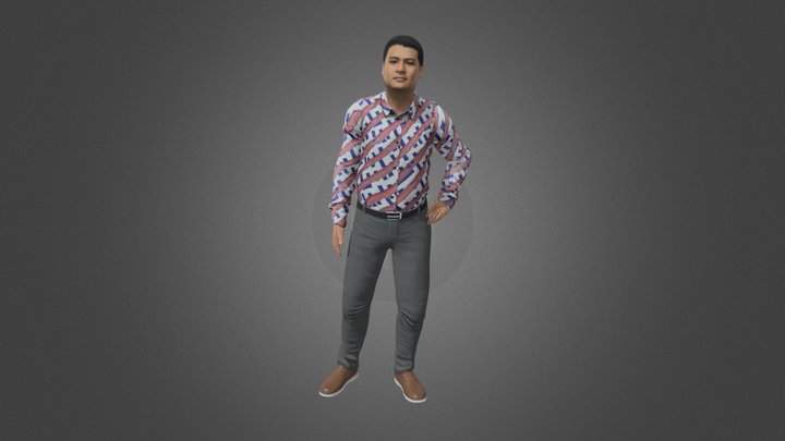 Indian Overweight Man Striped Shirt