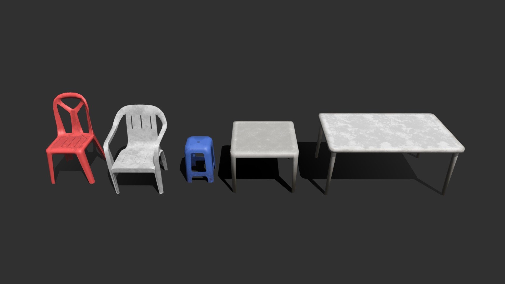 Dirty Plastic Chairs & Tables (For Unity) Download Free 3D model by