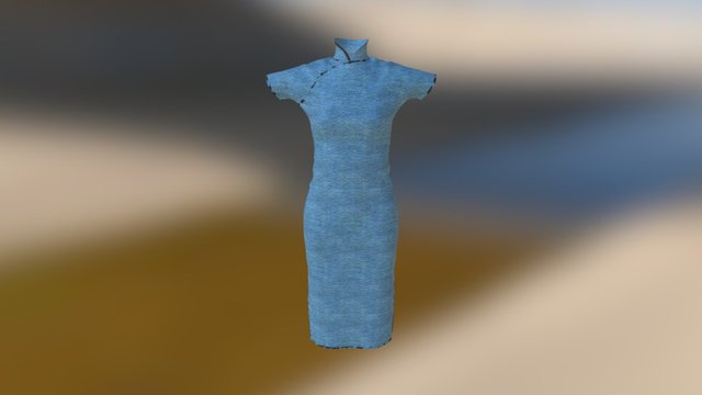 蓝色云纹暗花丝绒缘饰单旗袍 20世纪40年代 3D Model