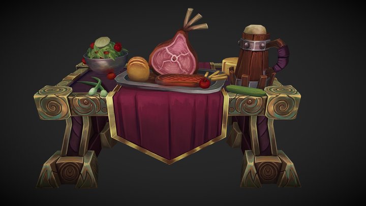 Royal table with dinner 3D Model