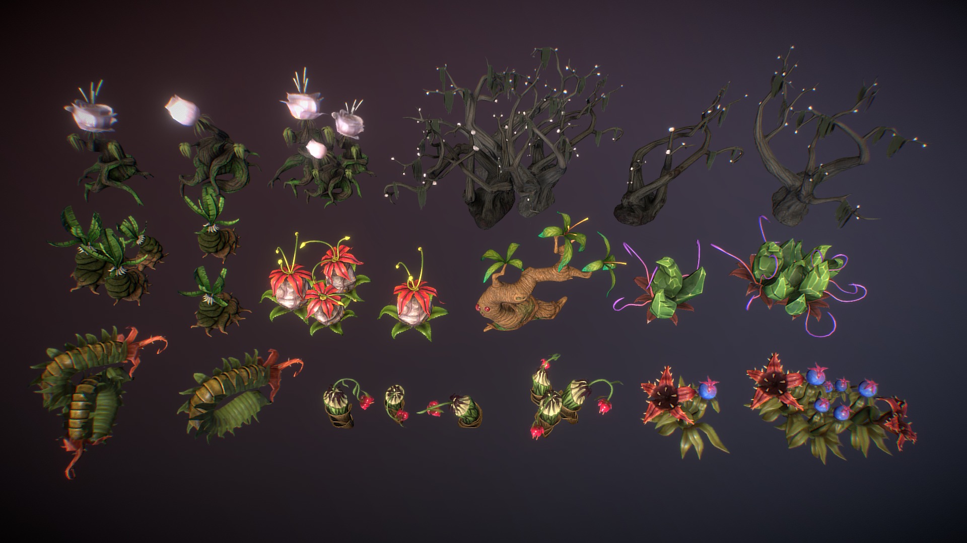 3D model Fantasy plants 3 - This is a 3D model of the Fantasy plants 3. The 3D model is about a group of plants and flowers.