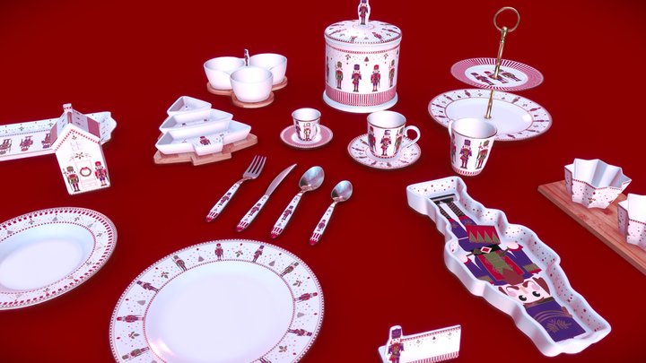 Porcelain Christmas Dinner Set 3D Model