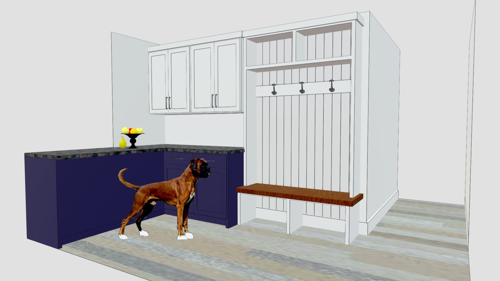 Entryway cubbies with walnut seat & open center
