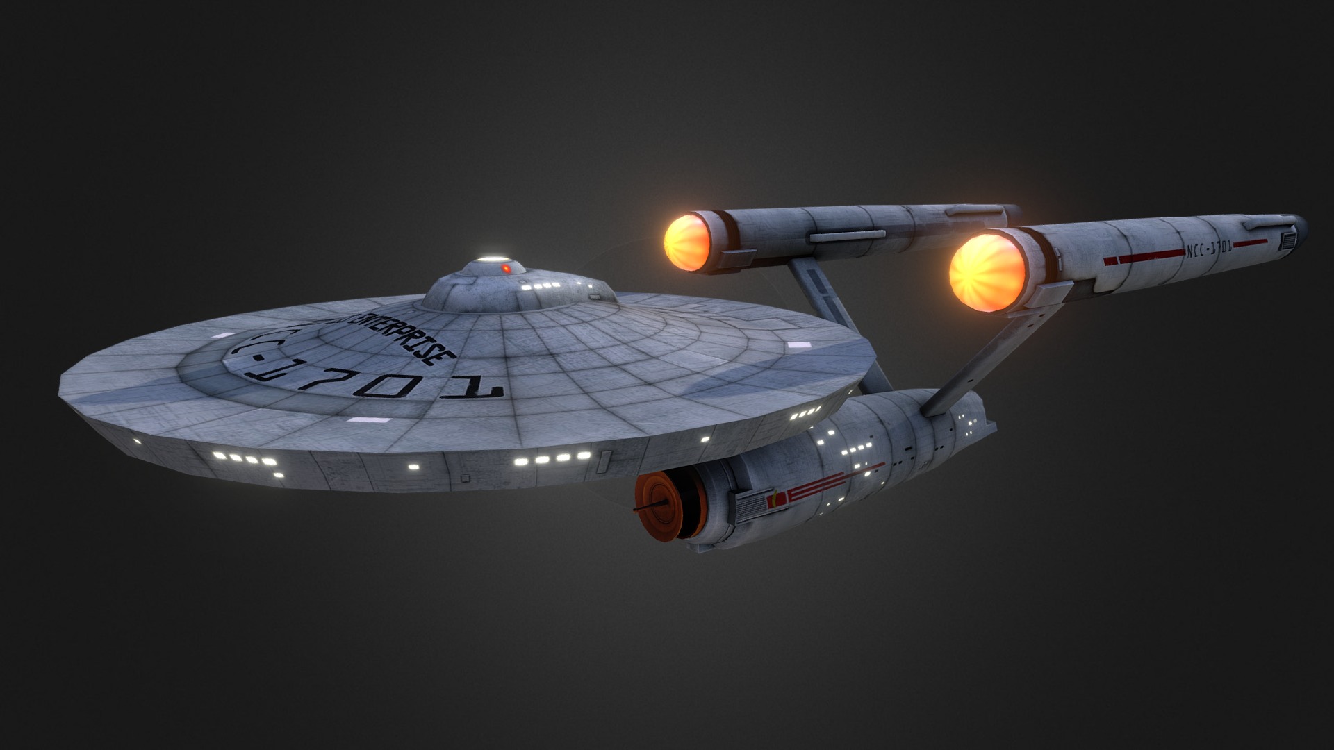 3D model Starship Enterprise - This is a 3D model of the Starship Enterprise. The 3D model is about a space shuttle with a light on top.