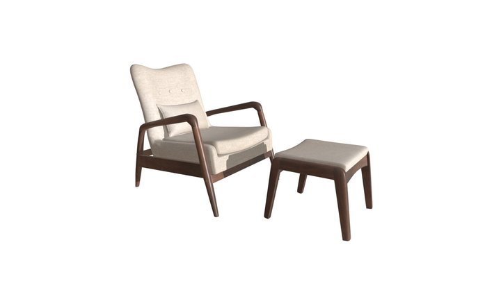 Bully Lounge Chair & Ottoman Beige - 100536 3D Model