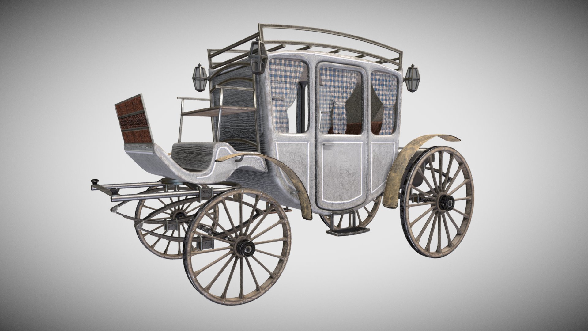 3D model Diligence – One Material - This is a 3D model of the Diligence - One Material. The 3D model is about a carriage with wheels.