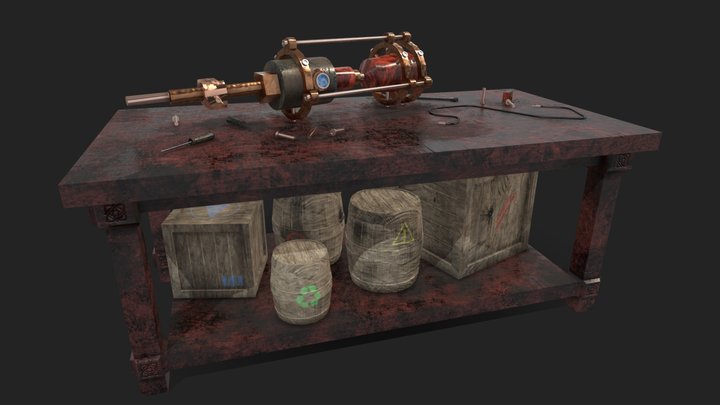 Desk, crates and other stuff... 3D Model