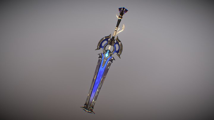 Handpainted Blue Sword 3D Model