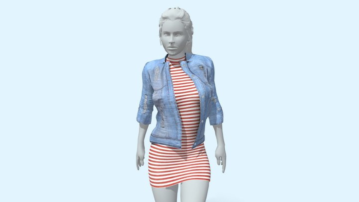 Female Outfit with Denim Jacket 3D Model