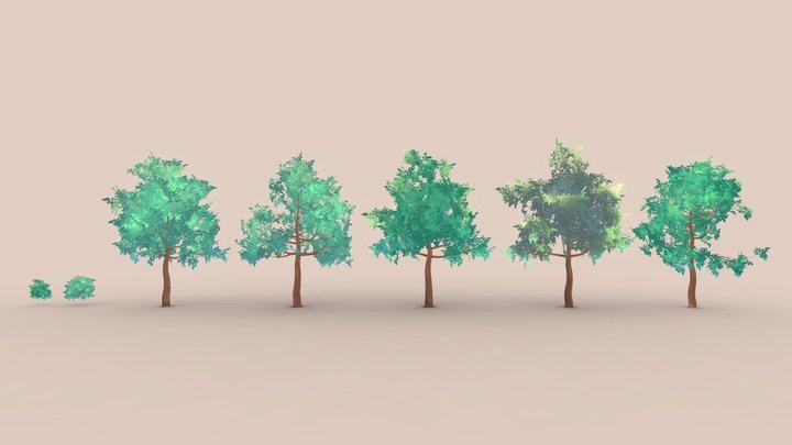 Anime Trees And Bushes (Handpainted) 3D Model