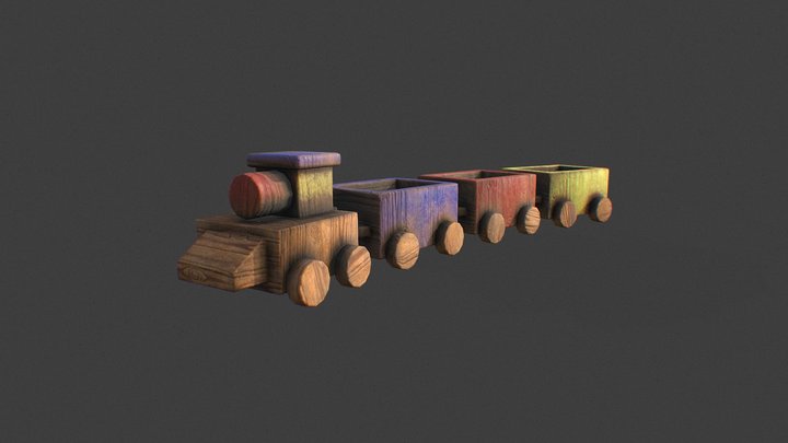 Vintage Wooden Toy Train 3D Model