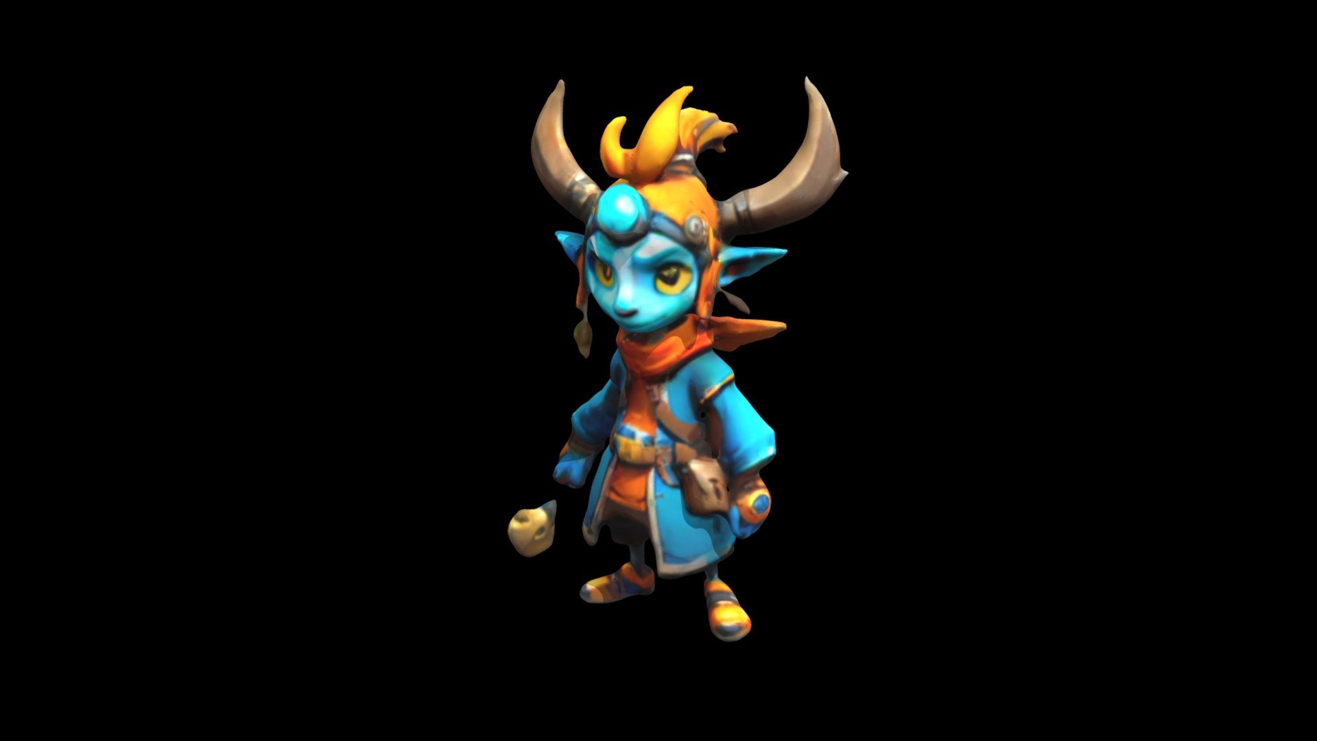 a blue and orange cartoon character with horn - Download Free 3D model ...