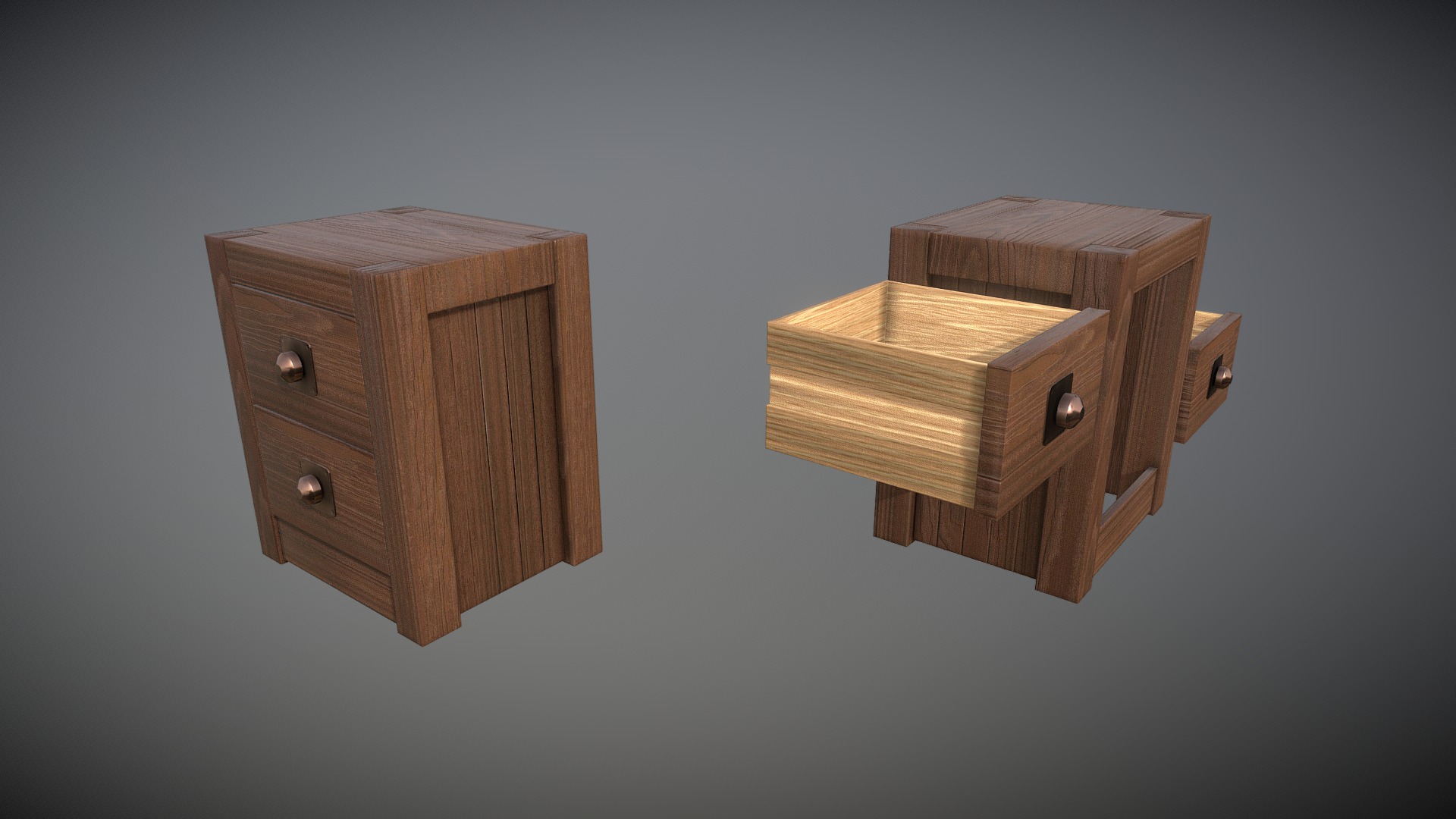 3D model Bedside Table A – Brown - This is a 3D model of the Bedside Table A - Brown. The 3D model is about two wooden birds on a white background.