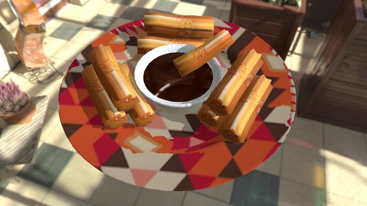 Churros com Pote de Chocolate Modelo 3D 3D Model