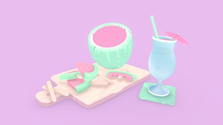 Cute Pastel style Water Melon 3D model 3D Model