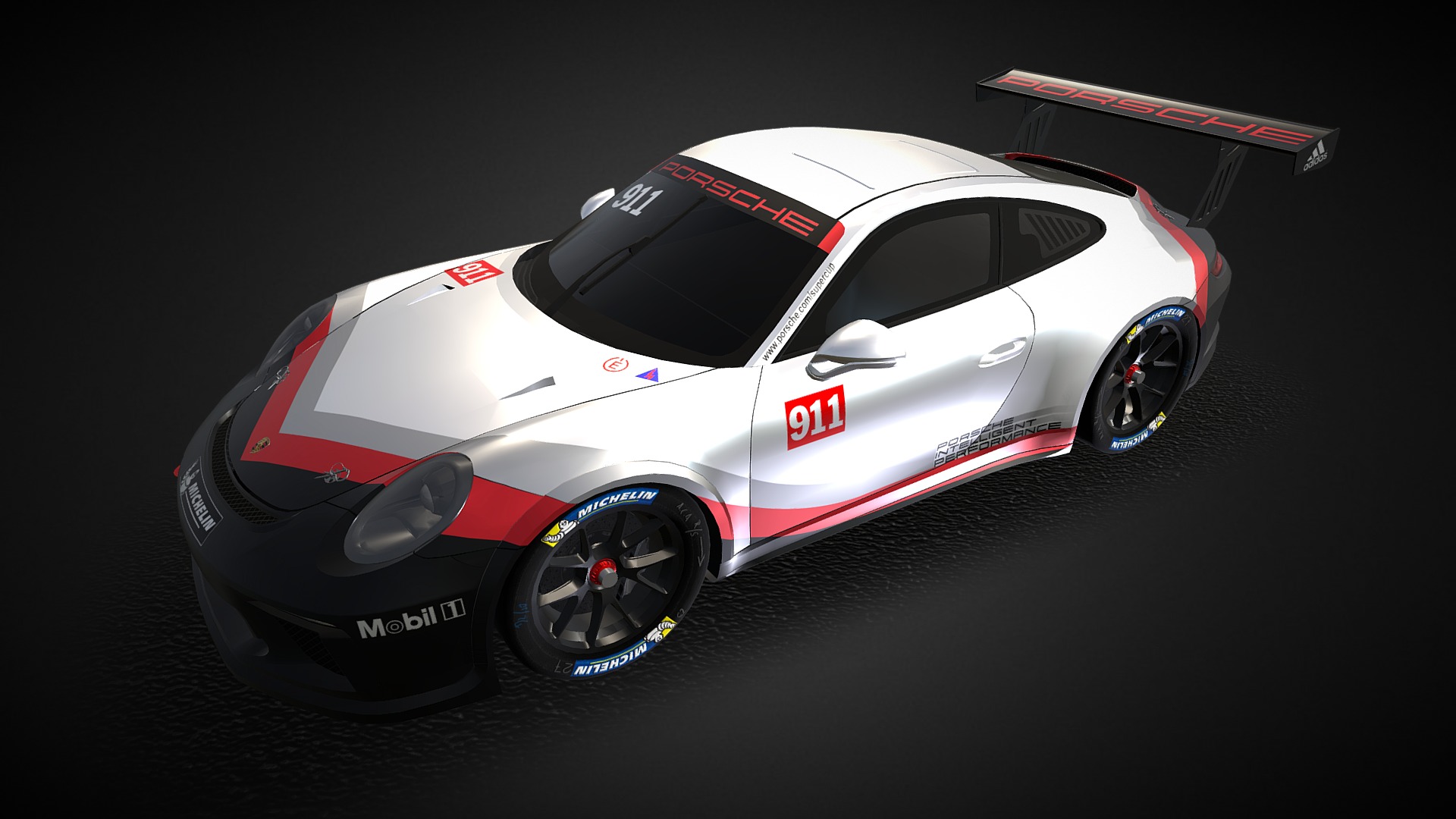 3D model Porsche Carrera Cup 2018 - This is a 3D model of the Porsche Carrera Cup 2018. The 3D model is about a white and red race car.