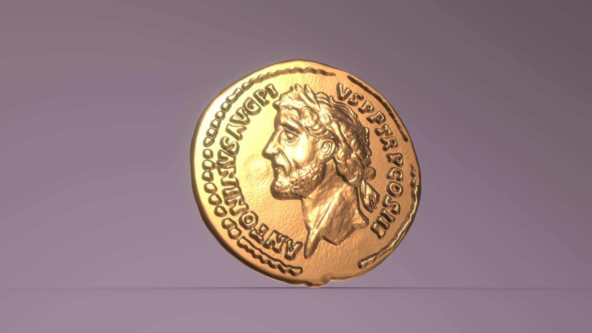 3D model COIN, ANTONINUS PIUS, AUREUS, ROME, AU(50-53), G - This is a 3D model of the COIN, ANTONINUS PIUS, AUREUS, ROME, AU(50-53), G. The 3D model is about a gold coin with a lion on it.