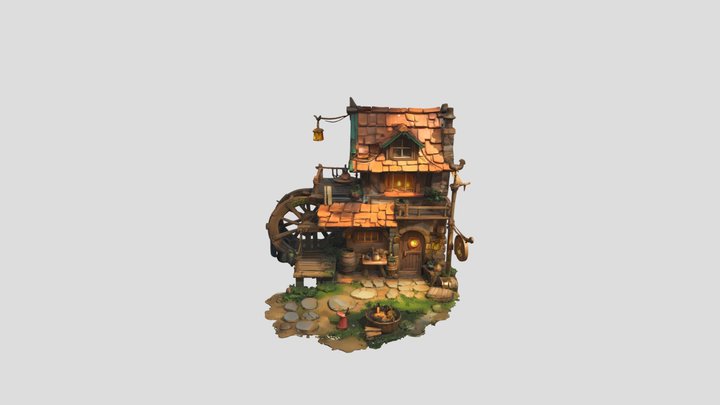 Fantasy watermill house 3D Model