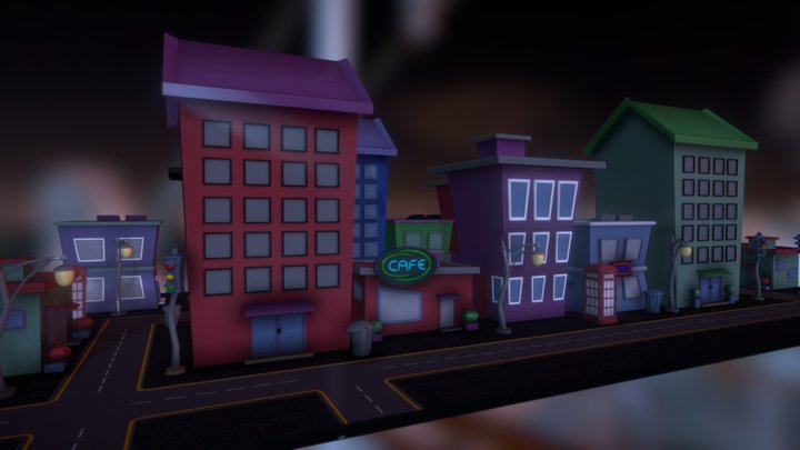 Wonky Town Game Map 3D Model