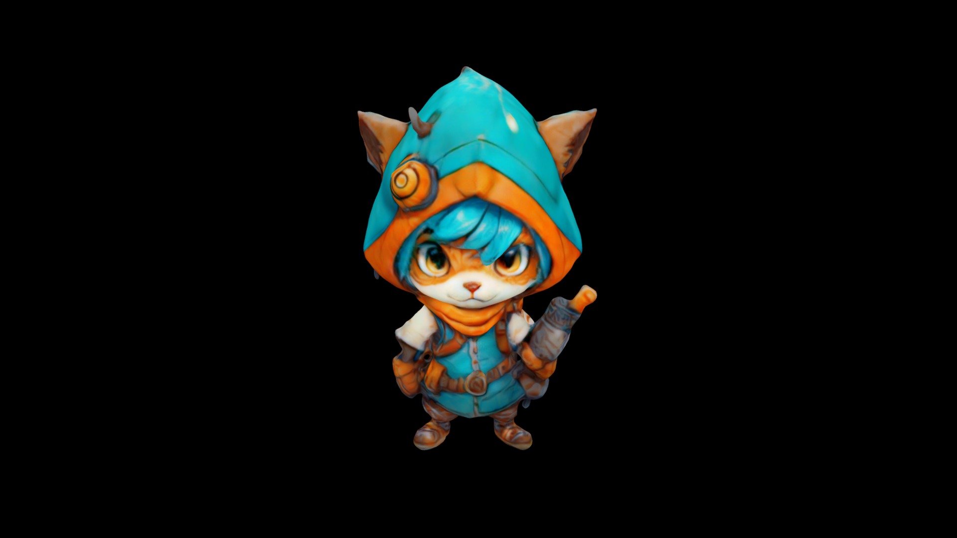 a blue haired cat dressed in blue and orange clo - Download Free 3D ...