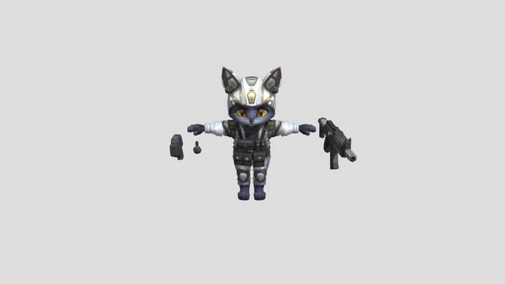Stylized Soldier Cat Character(Game Ready) 3D Model