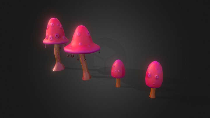 Stylized Ink Mushrooms 3D Model