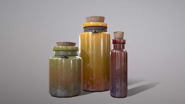Old Fantasy Potions 3D Model