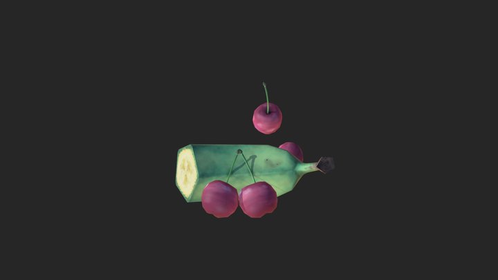 Half a banana and some cherries 3D Model