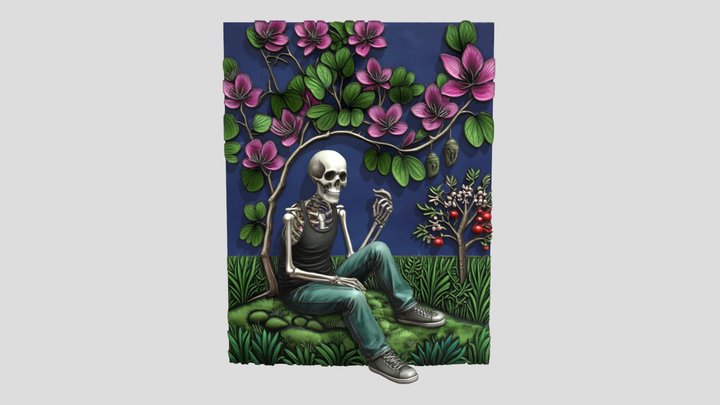 Skeleton Under Orchid Tree – Kostenloses 3D-Modell STL