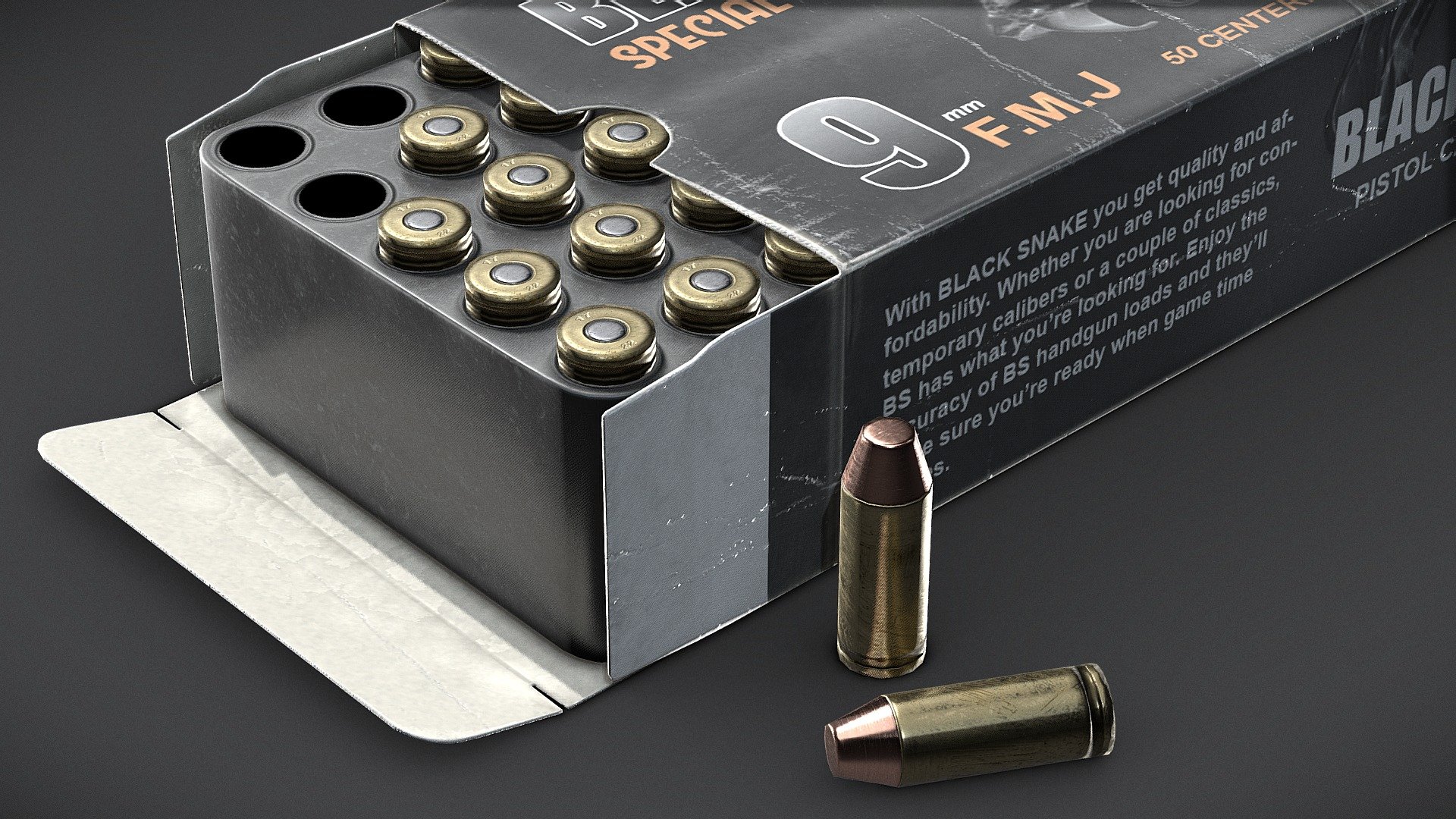Pistol cartridges (ammunition) PBR Game Ready Buy Royalty Free 3D