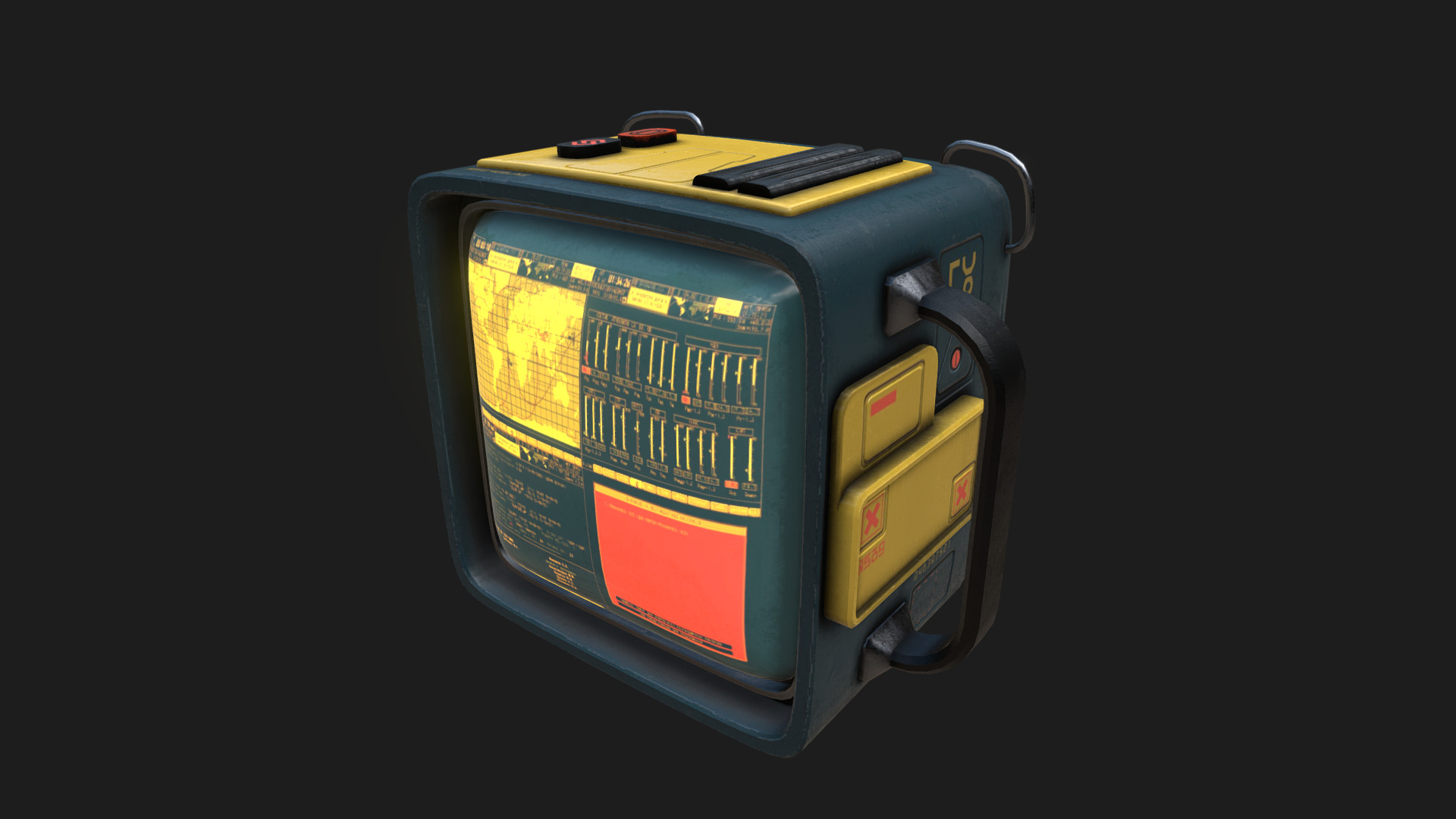 3D model Monitor #1 - This is a 3D model of the Monitor #1. The 3D model is about a yellow and black electronic device.