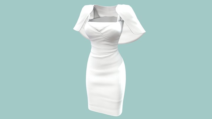 $AVE Female White Dress With Shoulder Shrugs 3D Model